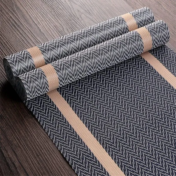 Black_Dining_Table_Placemat_Set_Pvc_Material_NonSlip_Washable_And_Heat_Resistant_Tablemates_Size_45X30Cm_And_Table_Runner_180Cm_X_30Cm_6_Placemat_With_Runner