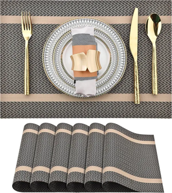 Brown_Dining_Table_Placemat_Set_Pvc_Material_NonSlip_Washable_And_Heat_Resistant_Tablemats_Size_45X30Cm_6_Pcs_Placemat