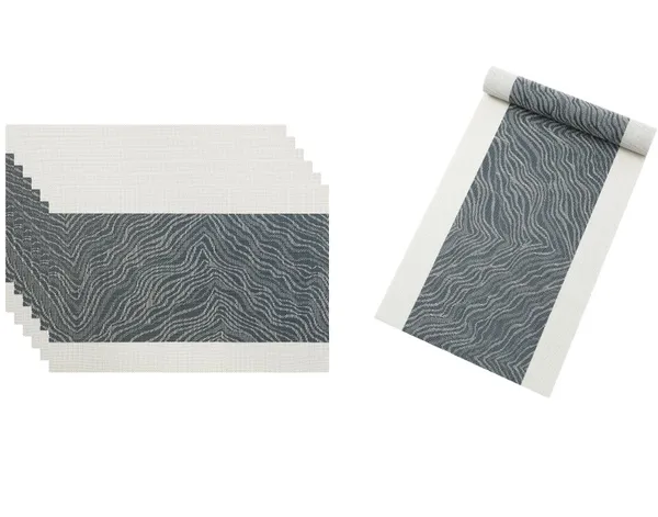 Grey_Dining_Table_Placemat_Set_Pvc_Material_NonSlip_Washable_And_Heat_Resistant_Tablemats_Size_45X30Cm_And_Table_Runner_180Cm_X_30Cm_4_Placemat_With_Runner