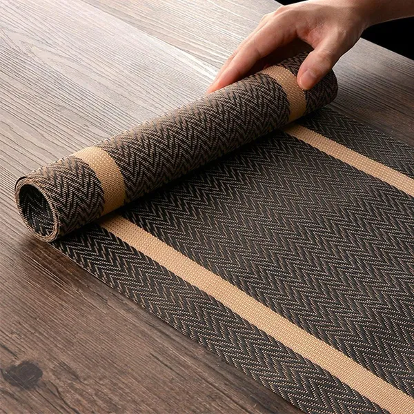 Brown_Dining_Table_Placemat_Set_Pvc_Material_NonSlip_Washable_And_Heat_Resistant_Tablemates_Size_45X30Cm_6_Placemat_With_Runner