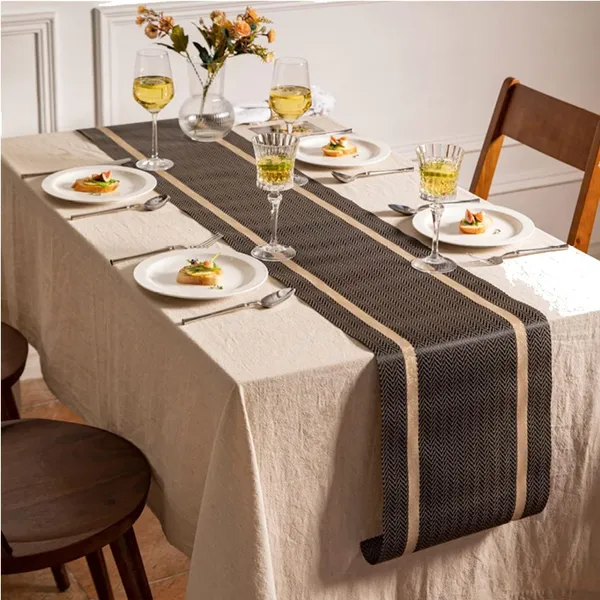 Brown_Dining_Table_Placemat_Set_Pvc_Material_NonSlip_Washable_And_Heat_Resistant_Tablemates_Size_45X30Cm_6_Placemat_With_Runner