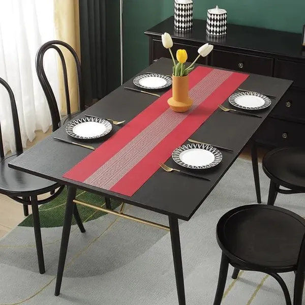 Red_Dining_Table_Placemat_Set_Pvc_Material_NonSlip_Washable_And_Heat_Resistant_Tablemates_Size_45X30Cm_4_Placemat_With_Runner