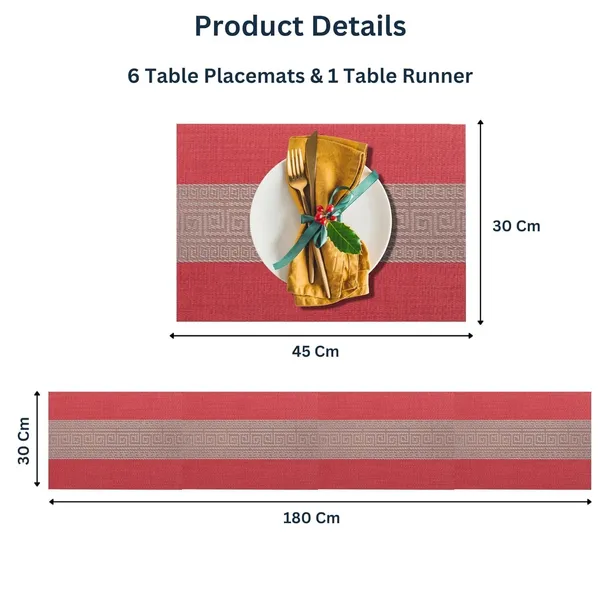 Red_Dining_Table_Placemat_Set_Pvc_Material_NonSlip_Washable_And_Heat_Resistant_Tablemates_Size_45X30Cm_4_Placemat_With_Runner