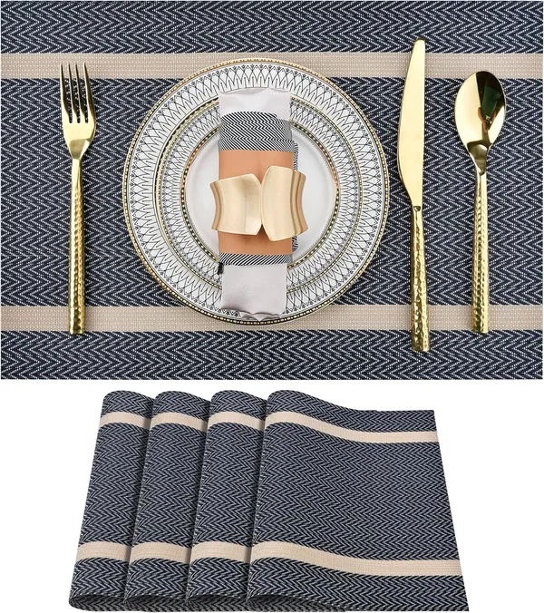 Blue_Dining_Table_Placemat_Set_Pvc_Material_NonSlip_Washable_And_Heat_Resistant_Tablemates_Size_45X30Cm_4_Pcs_Placemat