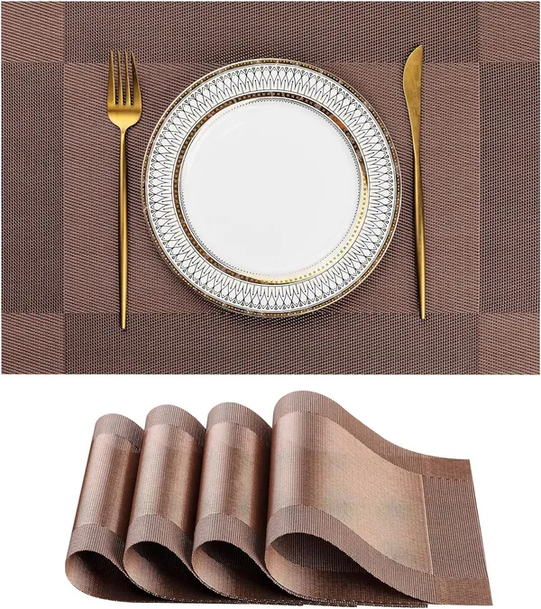 Brown_Dining_Table_Placemat_Set_Pvc_Material_NonSlip_Washable_And_Heat_Resistant_Tablemats_Size_45X30Cm_4_Pcs_Placemat