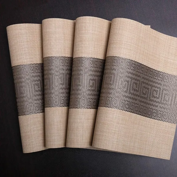 Beige_Dining_Table_Placemat_Set_Pvc_Material_NonSlip_Washable_And_Heat_Resistant_Tablemates_Size_45X30Cm_4_Pcs_Placemat