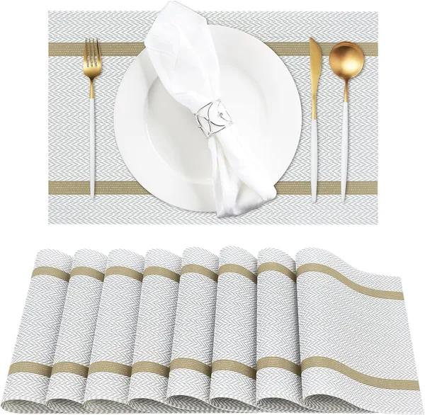 White_Dining_Table_Placemat_Set_Pvc_Material_NonSlip_Washable_And_Heat_Resistant_Tablemats_Size_45X30Cm_8_Pcs_Placemat