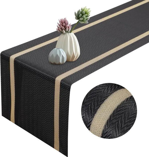 Black_Dining_Table_Placemat_Set_Pvc_Material_NonSlip_Washable_And_Heat_Resistant_Table_Runner_180Cm_X_30Cm