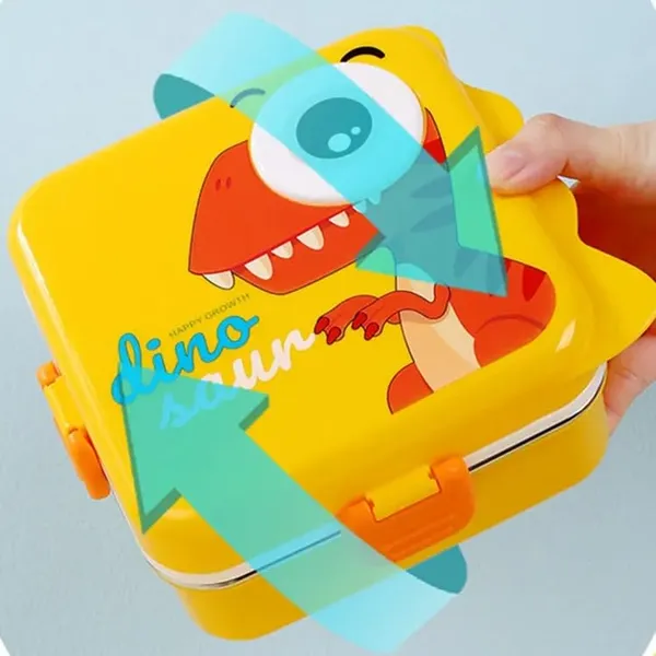 Grey_Executive_AirTight_2_Tier_Stainless_Steel_&_Plastic_Containers_Lunch_Box_With_3D_Dinosaur_Design_Handheld_Tiffin_Leak_Proof_Container_For_School_Office_Use