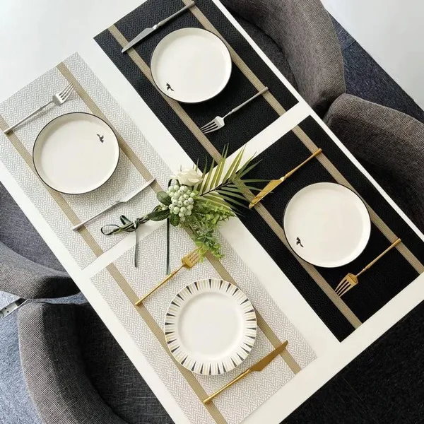 White_Dining_Table_Placemat_Set_Pvc_Material_NonSlip_Washable_And_Heat_Resistant_Tablemats_Size_45X30Cm_And_Table_Runner_180Cm_X_30Cm_6_Placemat_With_Runner