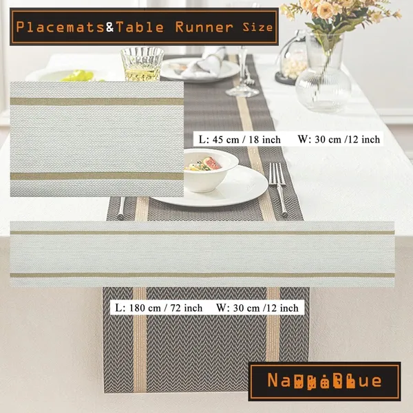 White_Dining_Table_Placemat_Set_Pvc_Material_NonSlip_Washable_And_Heat_Resistant_Tablemats_Size_45X30Cm_And_Table_Runner_180Cm_X_30Cm_6_Placemat_With_Runner