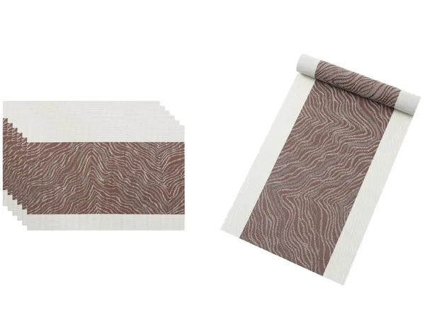 Brown_Dining_Table_Placemat_Set_Pvc_Material_NonSlip_Washable_And_Heat_Resistant_Tablemates_Size_45X30Cm_6_Placemat_With_Runner