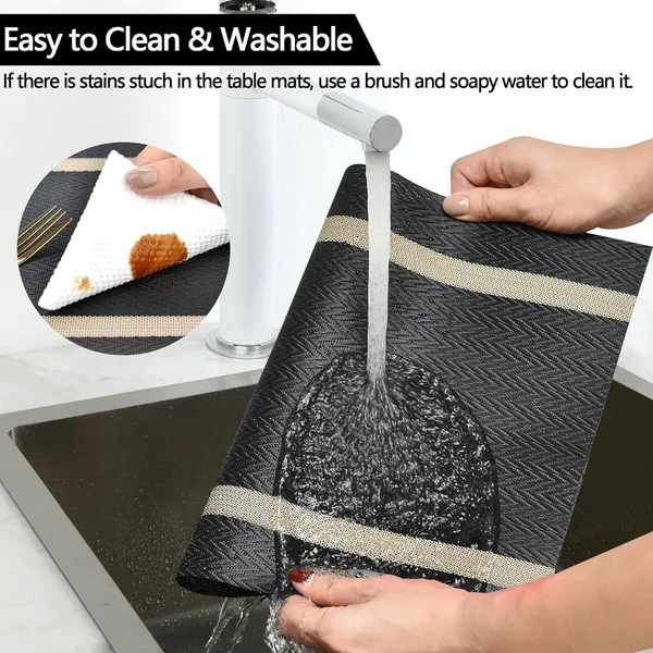 Black_Dining_Table_Placemat_Set_Pvc_Material_NonSlip_Washable_And_Heat_Resistant_Tablemats_Size_45X30Cm_And_Table_Runner_180Cm_X_30Cm_4_Placemat_With_Runner