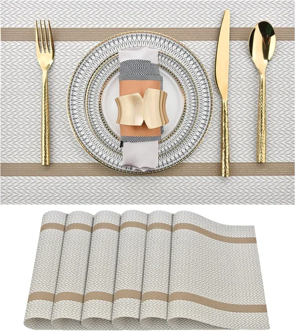 White_Dining_Table_Placemat_Set_Pvc_Material_NonSlip_Washable_And_Heat_Resistant_Tablemates_Size_45X30Cm_6_Pcs_Placemat