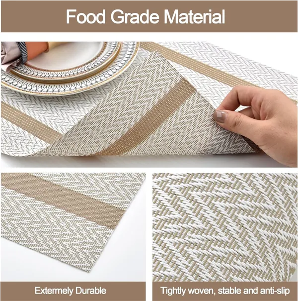 White_Dining_Table_Placemat_Set_Pvc_Material_NonSlip_Washable_And_Heat_Resistant_Tablemates_Size_45X30Cm_6_Pcs_Placemat