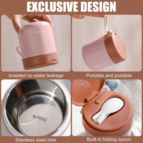 Green__Pink_Travel_Soup_Bowl_Set_Insulated_Soup_Bowls_With_Lids_And_Folding_Spoons_For_Fruit_Yoghurt_Oats_Porridge_Salad__Airtight_And_Leak_Proof_Dishwasher_Safe_Thermal_Lunch_Box