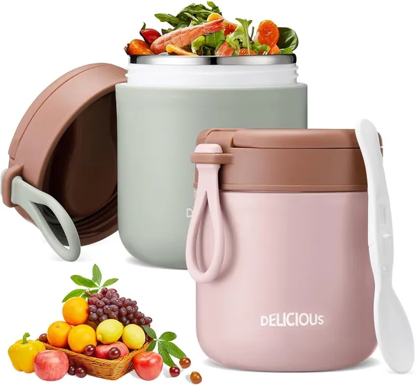 Green__Pink_Travel_Soup_Bowl_Set_Insulated_Soup_Bowls_With_Lids_And_Folding_Spoons_For_Fruit_Yoghurt_Oats_Porridge_Salad__Airtight_And_Leak_Proof_Dishwasher_Safe_Thermal_Lunch_Box