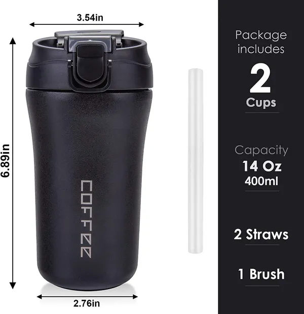 BlackWhite_400Ml_Travel_Coffee_Mug_2_Pack_Vacuum_Insulated_Coffee_Travel_Mug_Spill_Proof_With_Lid_And_Straw_Reusable_Coffee_Tumbler_For_Keep_HotIce_CoffeeTea_And_Beer_Car_Thermos_Cup_Gift_For_Men_And_Women