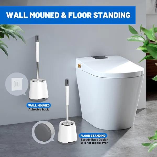 White_Toilet_Brush_And_Holder_Set_Silicone_Toilet_Bowl_Brush_With_Stainless_Steel_Handle_Flexible_Toilet_Cleaner_Brush_With_Ventilated_Slots_Base_For_Bathroom_Toilet_Cleaning_Without_Drilling