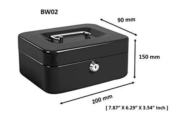 Black_Cash_Money_Safe_Box__Compact_Solid_Steel_Lockable_Security_Storage_Chest_For_Loose_Money_Coins_Change_&_Valuables_With_2_Keys__Removable_Tray_With_5_Coin_Sections_1_Bill_Section__8_Inch