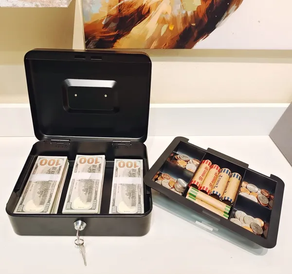 Black_Cash_Money_Safe_Box__Compact_Solid_Steel_Lockable_Security_Storage_Chest_For_Loose_Money_Coins_Change_&_Valuables_With_2_Keys__Removable_Tray_With_5_Coin_Sections_1_Bill_Section__8_Inch