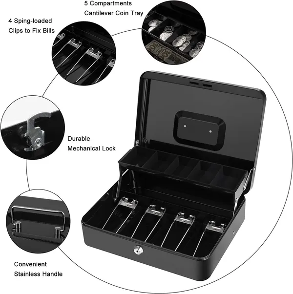 Cash_Money_Safe_Box_-_Compact_Solid_Steel_Lockable_Security_Storage_Chest_for_Loose_Money,_Coins,_Change_&_Valuables_with_2_Keys_(X-Large)_11.8"L_x_9.5"W_x_3.5"H,_Black