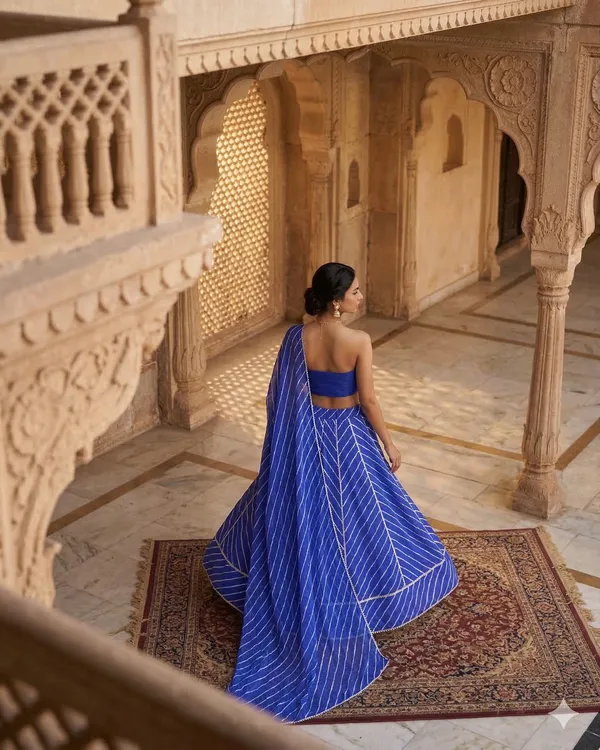 Blue_&_Golden_Bandhani_Print_Lehenga_With_Dupatta_Unstitched_Blouse_Piece_For_Women
