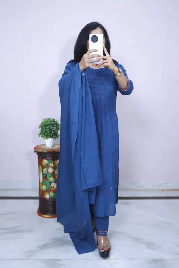Navy_Blue_Solid_Pleated_Suit_Set_With_Dupatta_For_Women