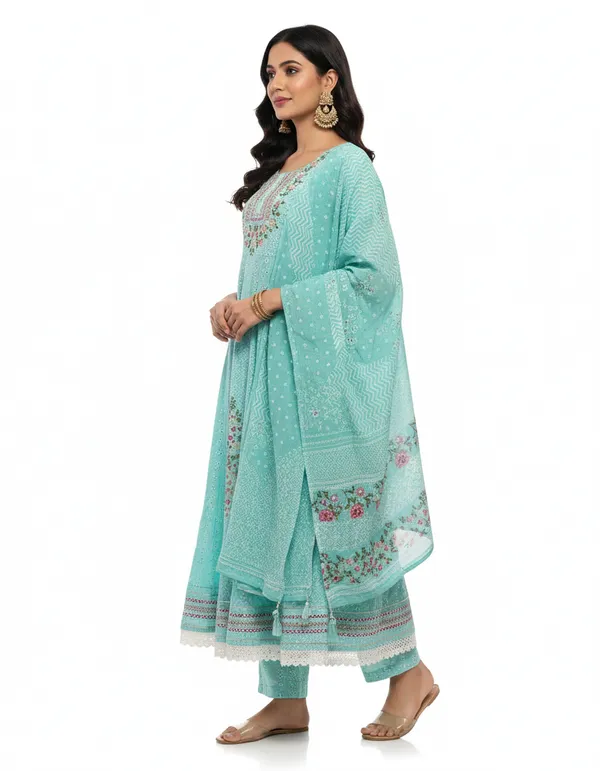 Aqua_Blue_Embroidered_Kurta_Set_With_Printed_Dupatta_For_Women