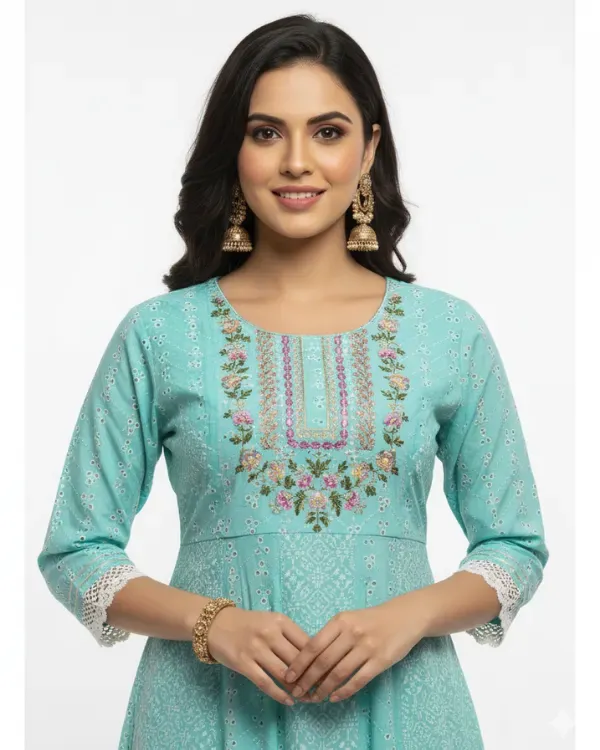 Aqua_Blue_Embroidered_Kurta_Set_With_Printed_Dupatta_For_Women