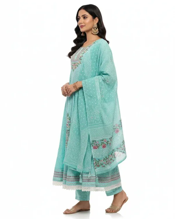 Aqua_Blue_Embroidered_Kurta_Set_With_Printed_Dupatta_For_Women