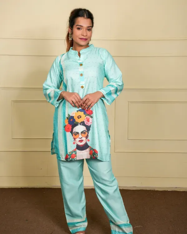 Aqua_Blue_Pop_Art_Kurta__Frida_Edition_For_Women