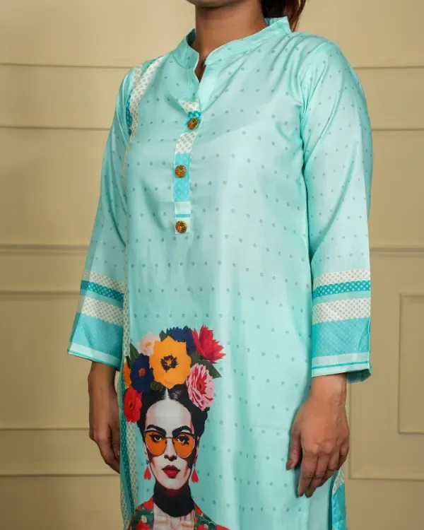 Aqua_Blue_Pop_Art_Kurta__Frida_Edition_For_Women