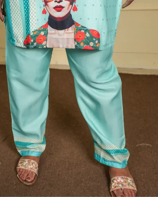Aqua_Blue_Pop_Art_Kurta__Frida_Edition_For_Women