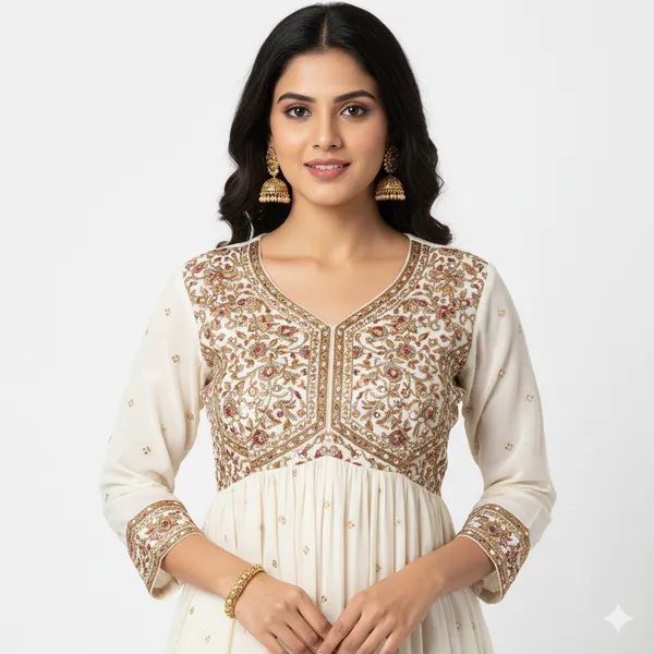Beige_Embroidered_Kurta_Set_With_Printed_Dupatta_For_Women