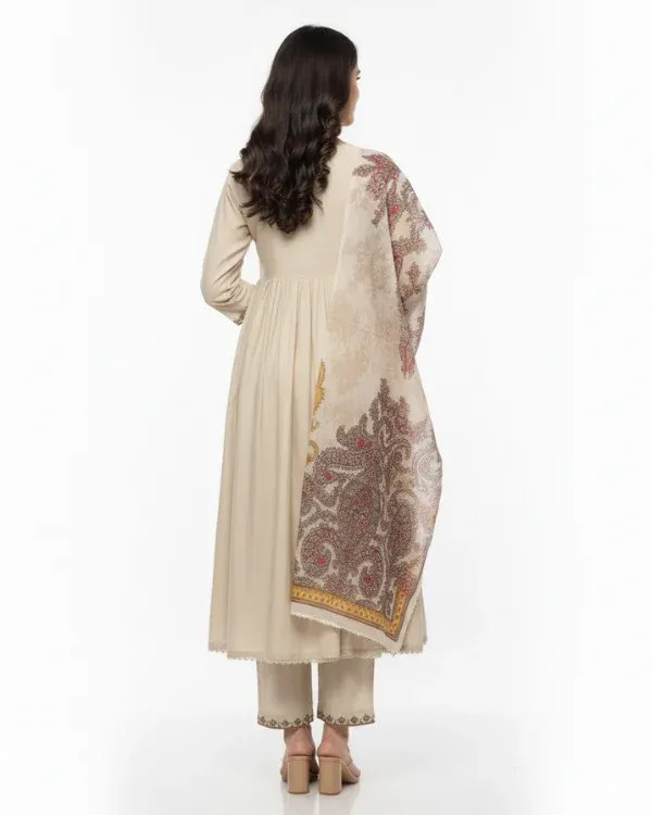 Beige_Embroidered_Kurta_Set_With_Printed_Dupatta_For_Women