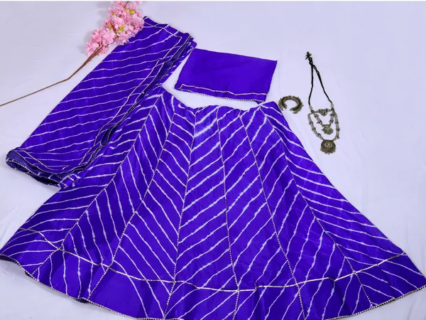 Blue_&_Golden_Bandhani_Print_Lehenga_With_Dupatta_Unstitched_Blouse_Piece_For_Women