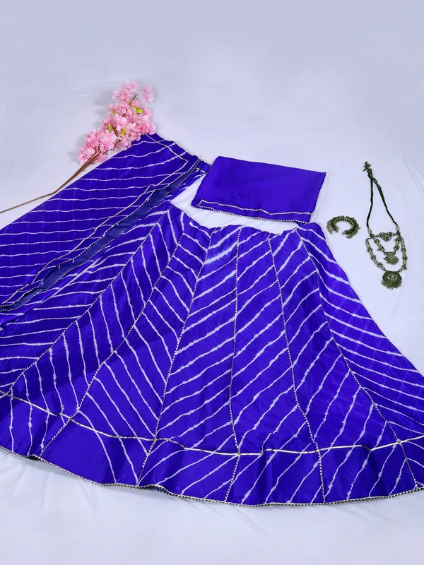 Blue_&_Golden_Bandhani_Print_Lehenga_With_Dupatta_Unstitched_Blouse_Piece_For_Women