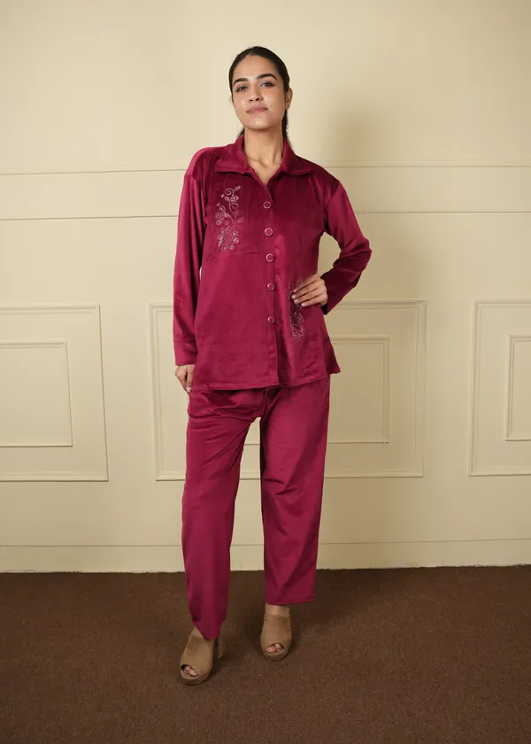 Maroon_Coat_Style_Trouser_Set_For_Women