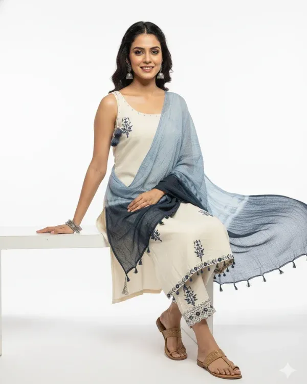 Cream_&_Blue_Embroidered_Cotton_Suit_Set_With_Dupatta_For_Women