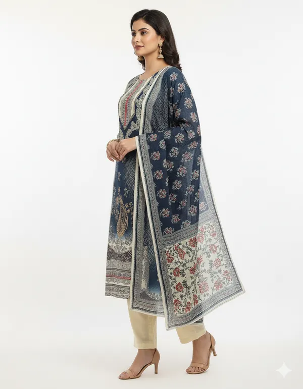 Cream_&_Navy_Printed_Cotton_Suit_Set_With_Dupatta_For_Women