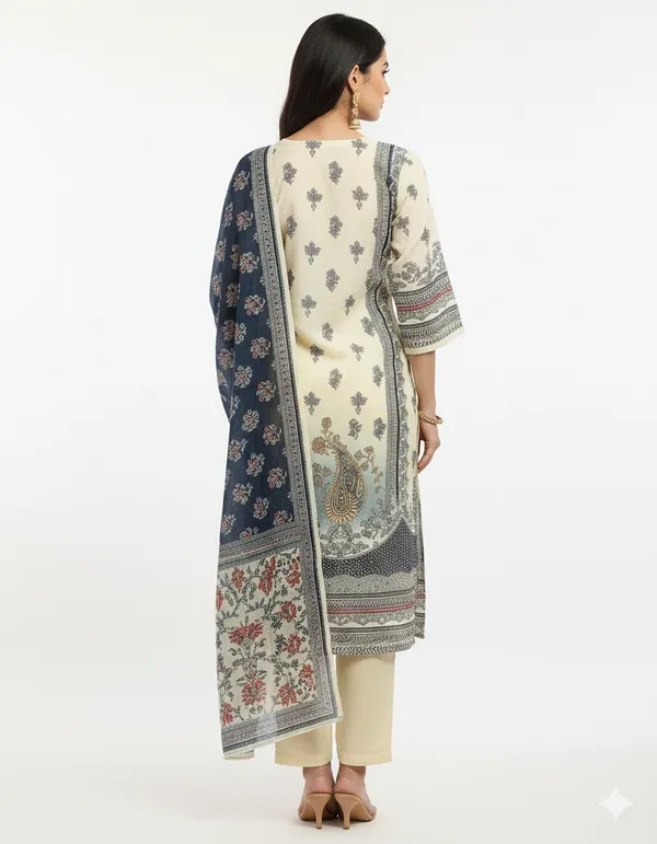 Cream_&_Navy_Printed_Cotton_Suit_Set_With_Dupatta_For_Women