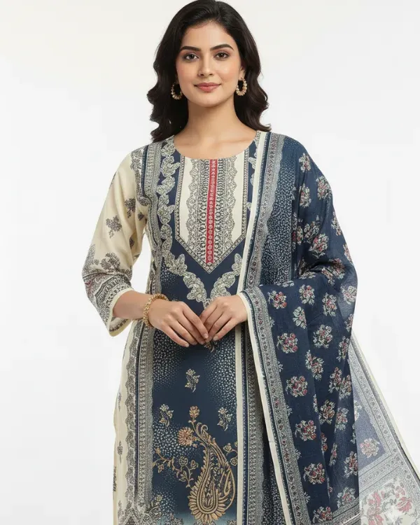 Cream_&_Navy_Printed_Cotton_Suit_Set_With_Dupatta_For_Women