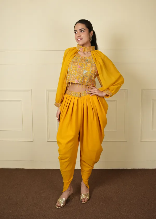 Haldi_Yellow_Dhoti_Crop_Top_Set_For_Women