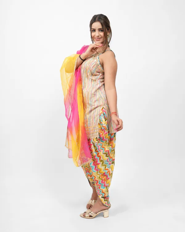Beige_Golden_Dhoti_Kurti_Set_For_Women