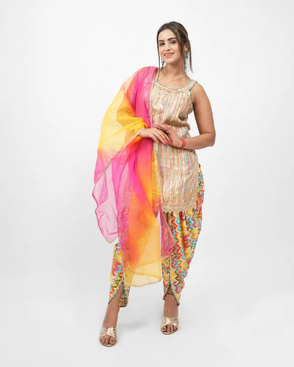 Beige_Golden_Dhoti_Kurti_Set_For_Women