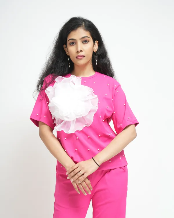 Dark_Pink_Flower_Bead_Co-Ord_Set_For_Women