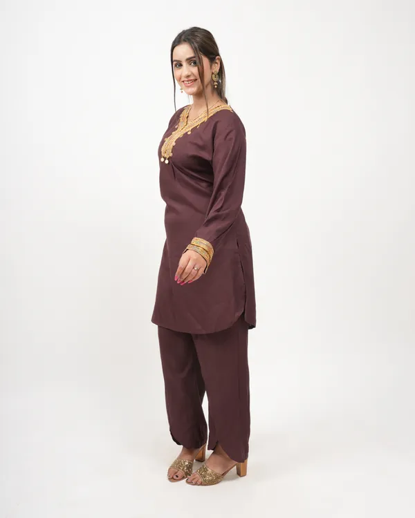 Brown_Trendy_Design_Kurti_Pant_Co-Ord_Set_For_Women