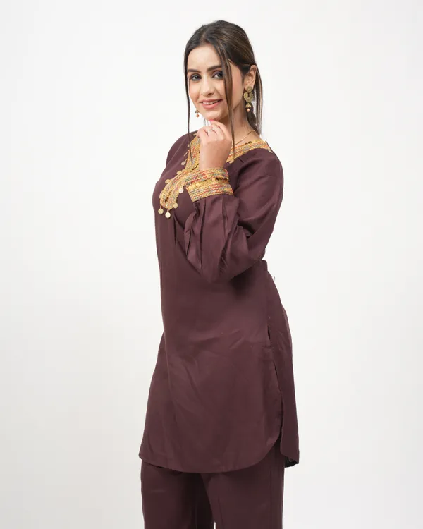 Brown_Trendy_Design_Kurti_Pant_Co-Ord_Set_For_Women