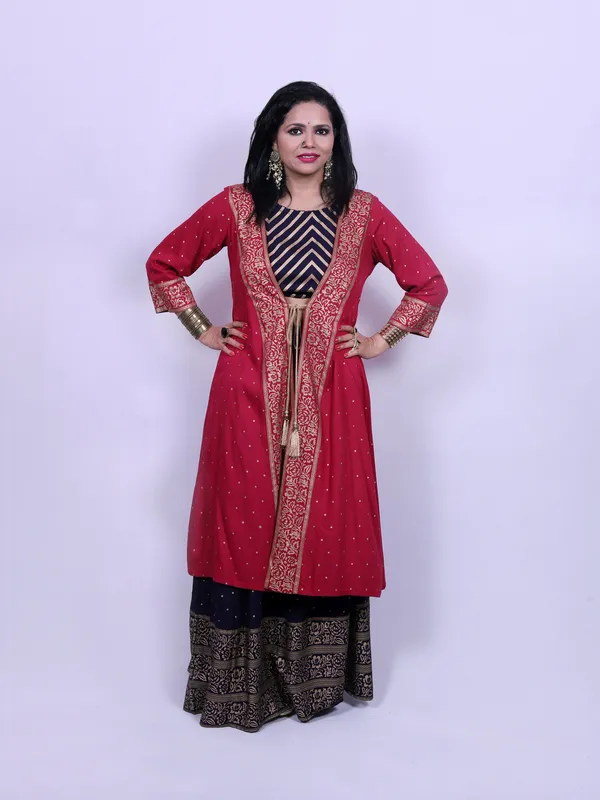 Maroon_Jacket_Style_Suit_Set_With_Palazzo_For_Women